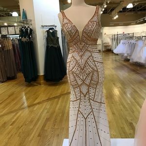 Beautiful White & Rose Gold Beaded Formal Dress